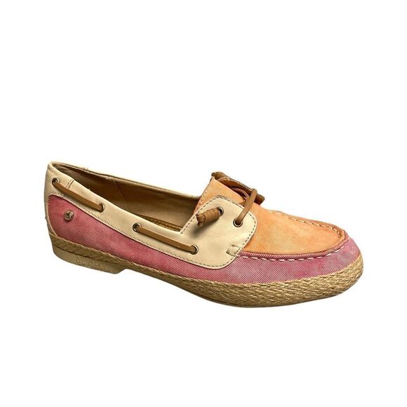 SAM EDELMAN Sebastian Canvas Boat Slip On Shoes Pink Orange White 7.5 - Picture 2 of 12